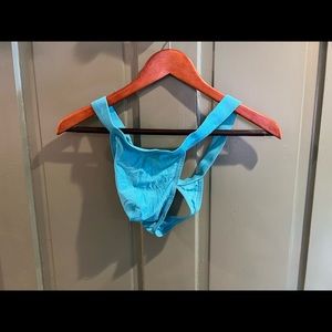 Sexy Teal Blue Mesh Thong - Size XL